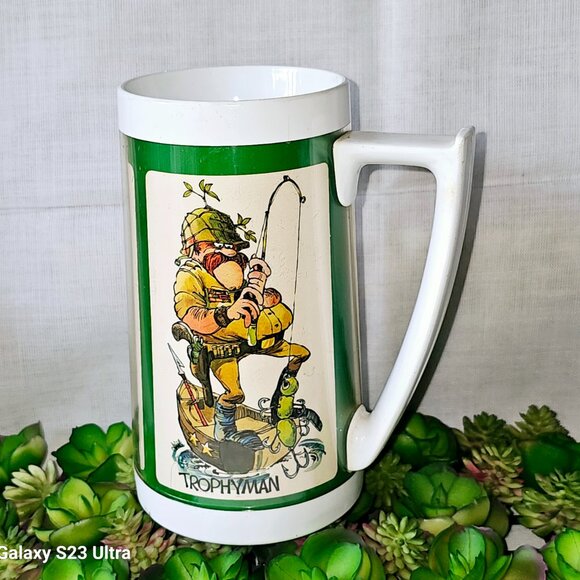 Vintage set 3 Thermo-Serv Mug 16 oz. Fun Fishing ; bowling ; badminton - Picture 11 of 15